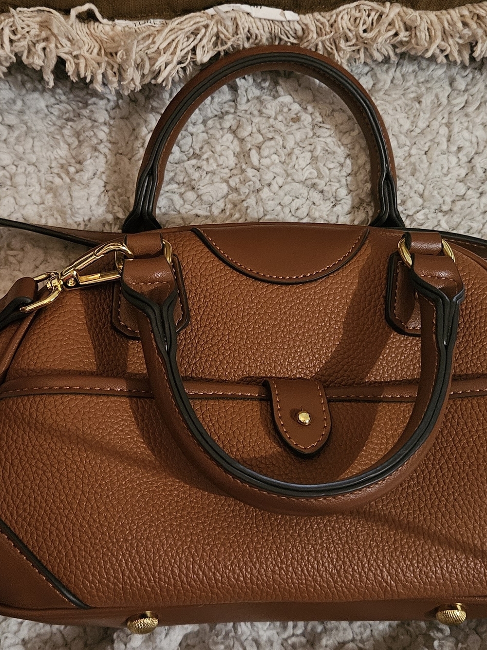 Structured Pebbled Leather Satchel in Chestnut Brown
